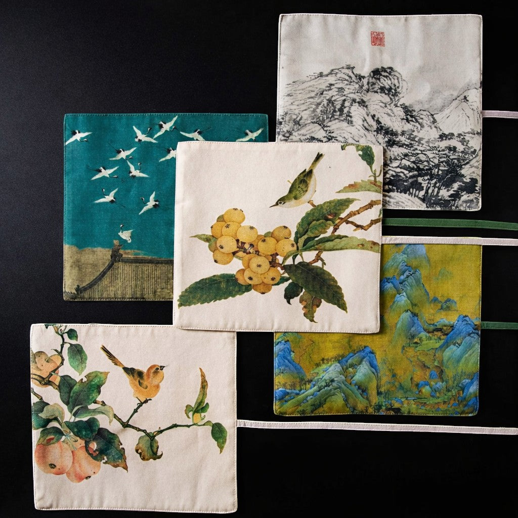 Five Gong Fu Cha travel mat designs are displayed together