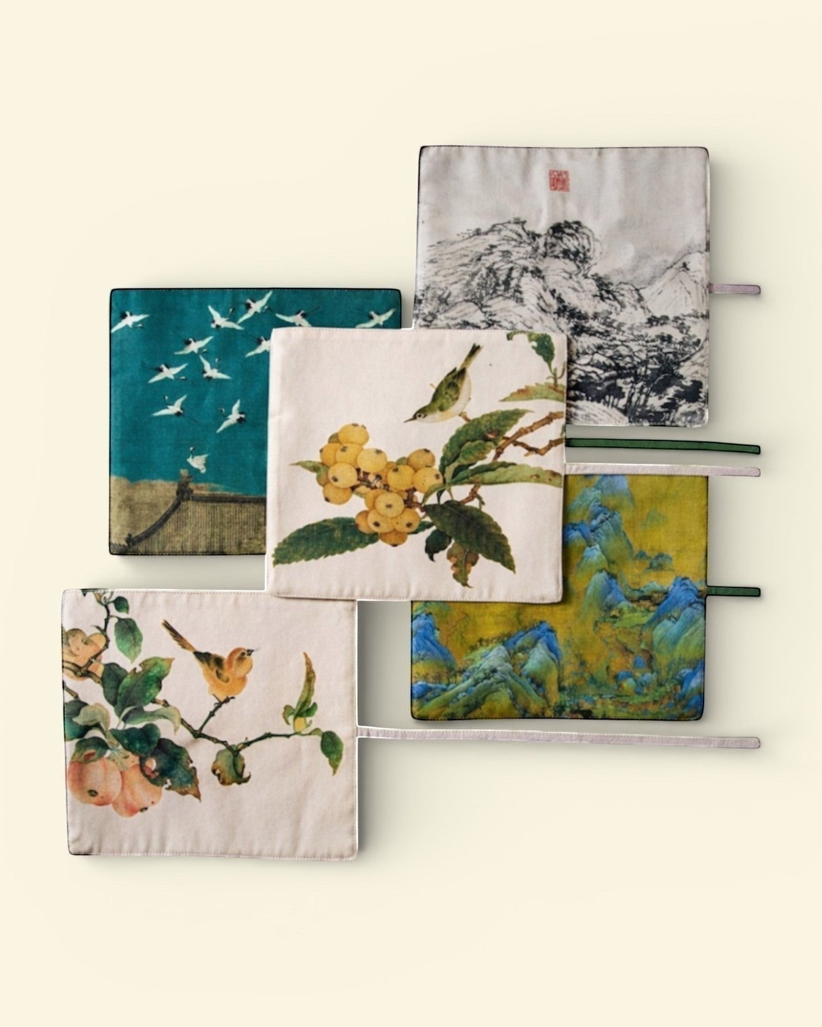 Five Gong Fu Cha travel mat designs are displayed together