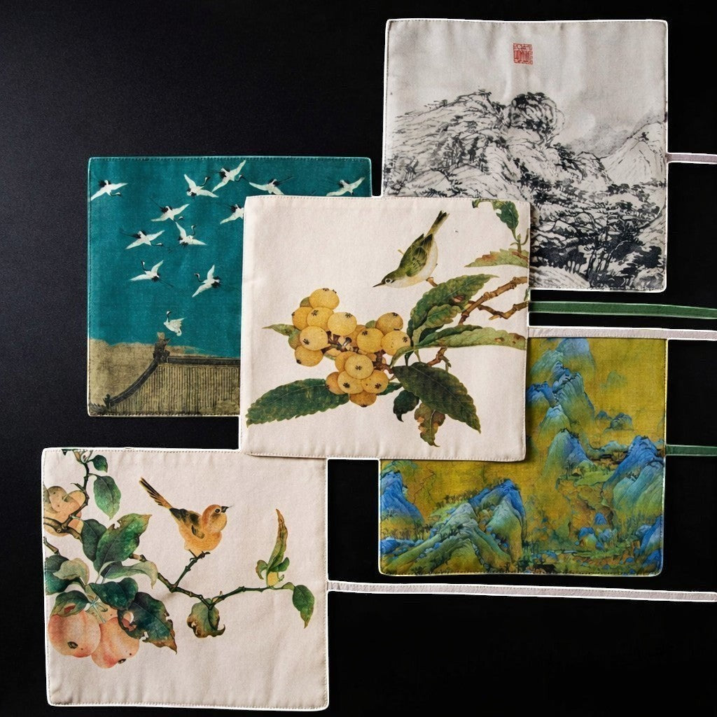 Five Gong Fu Cha travel mat designs are displayed together