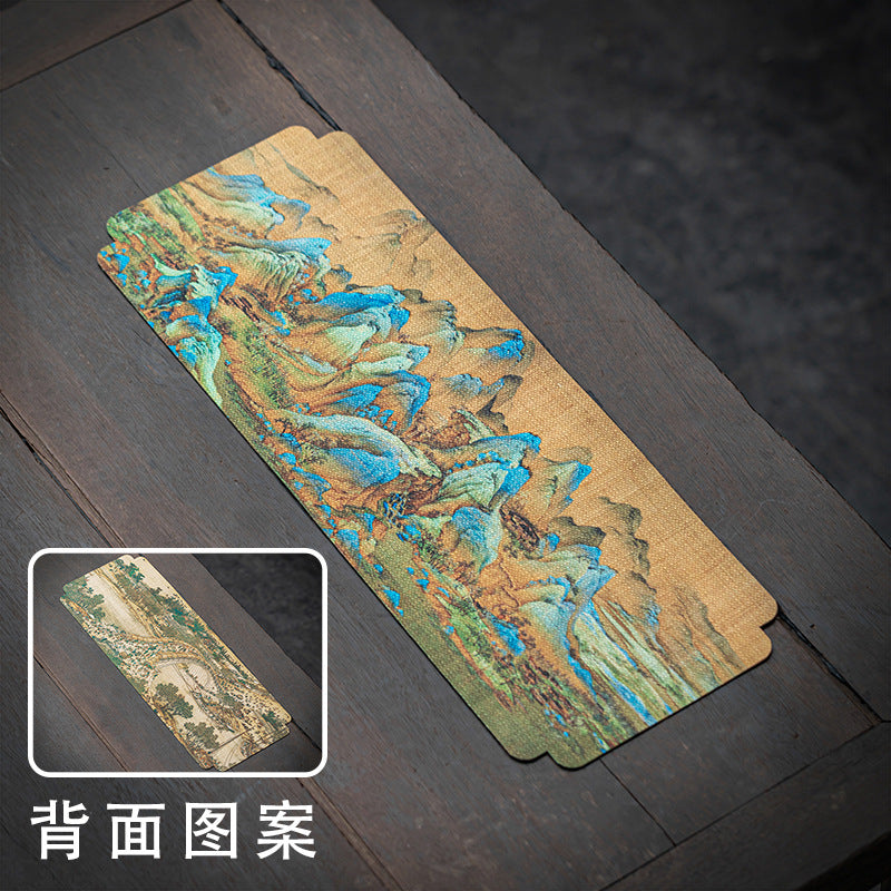 Waterproof tea mat with classical Chinese mountain and blue peaks artwork