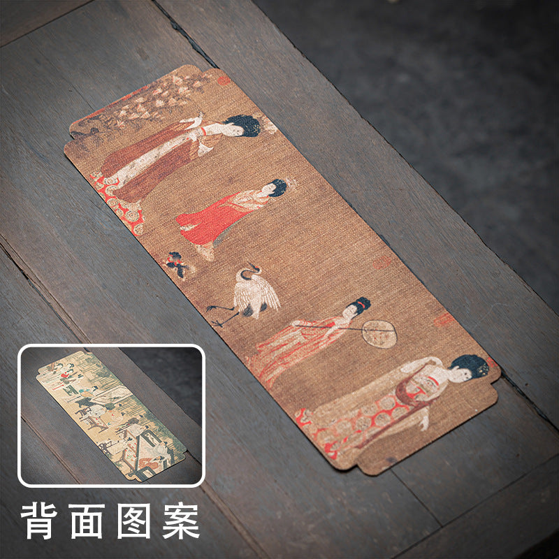 Waterproof tea mat featuring an Imperial Chinese entertainment scene with musicians and dancers, printed on classical linen-style surface.
